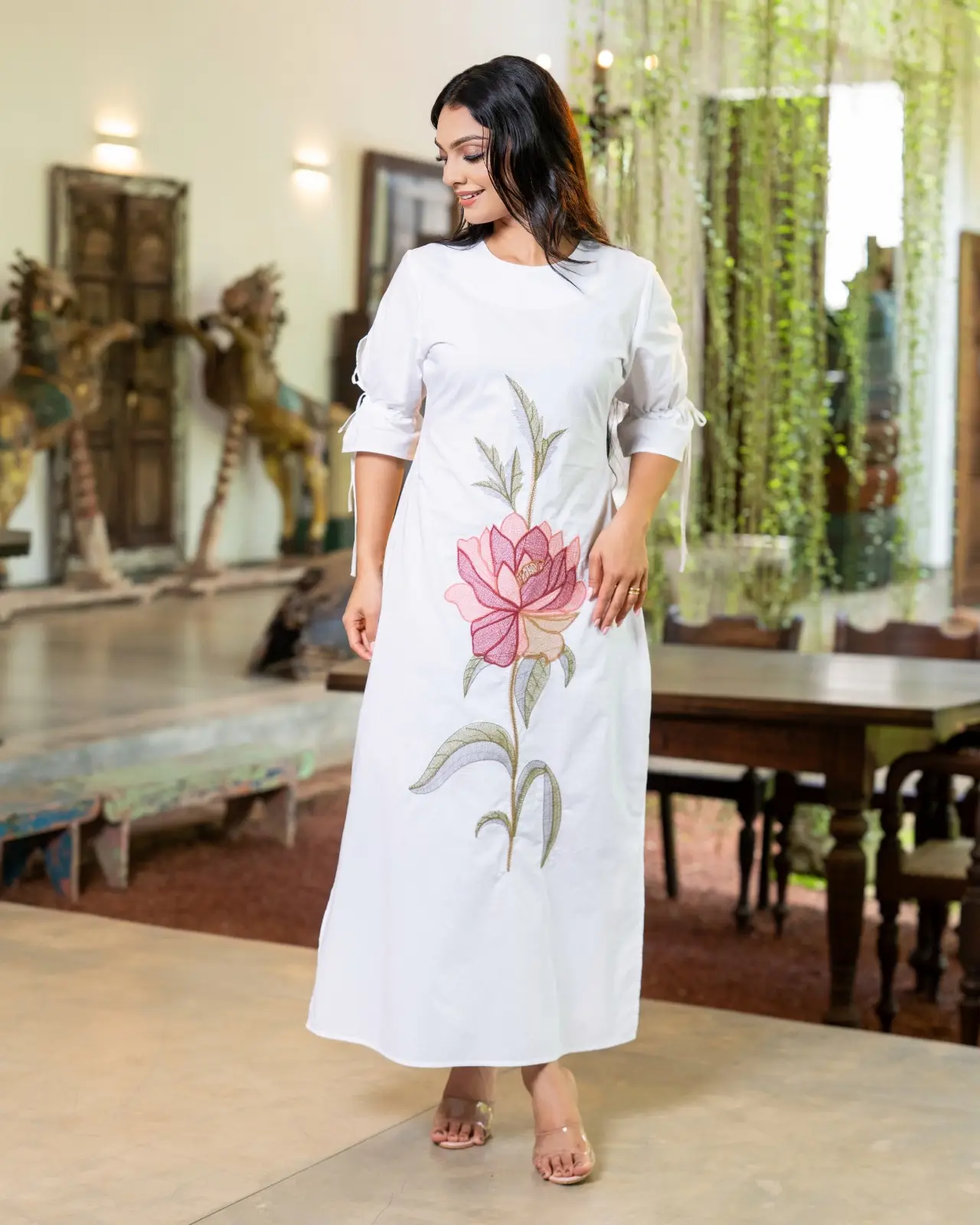 The Lotus Bloom Ruched Puff Sleeve Maxi Dress - Image 4