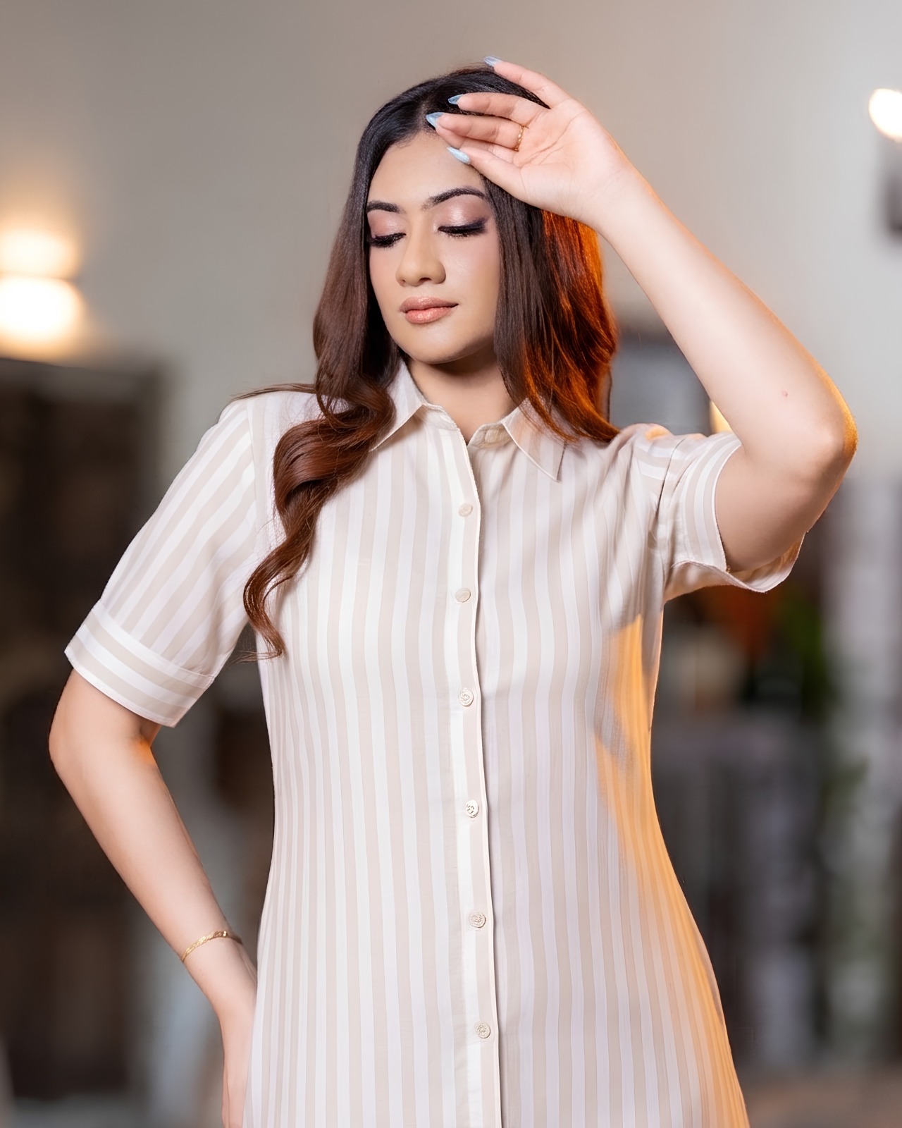 Classic Pinstripe Short Shirt Dress - Image 6