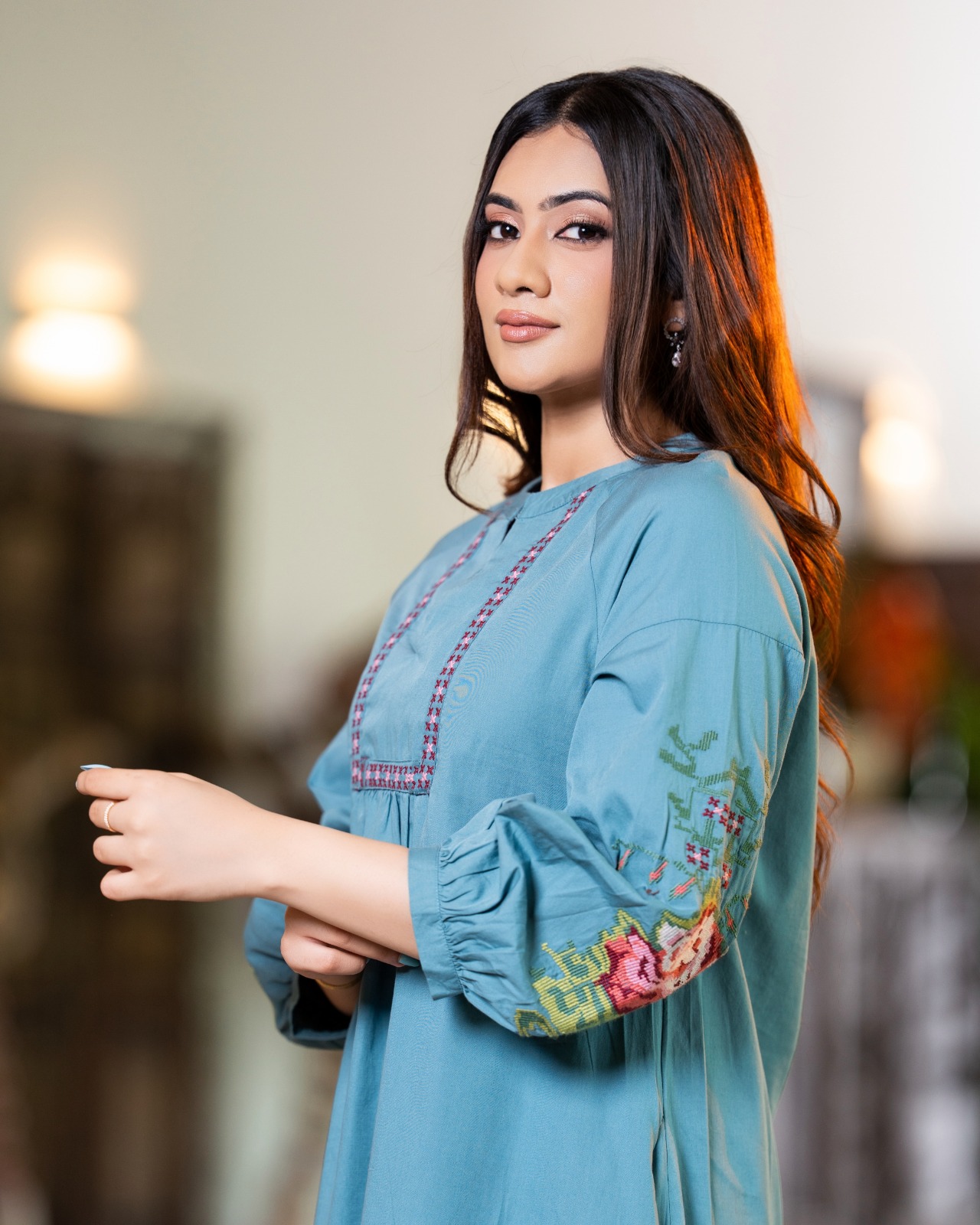 The Cerulean Meadow Embroidered Short Dress - Image 3