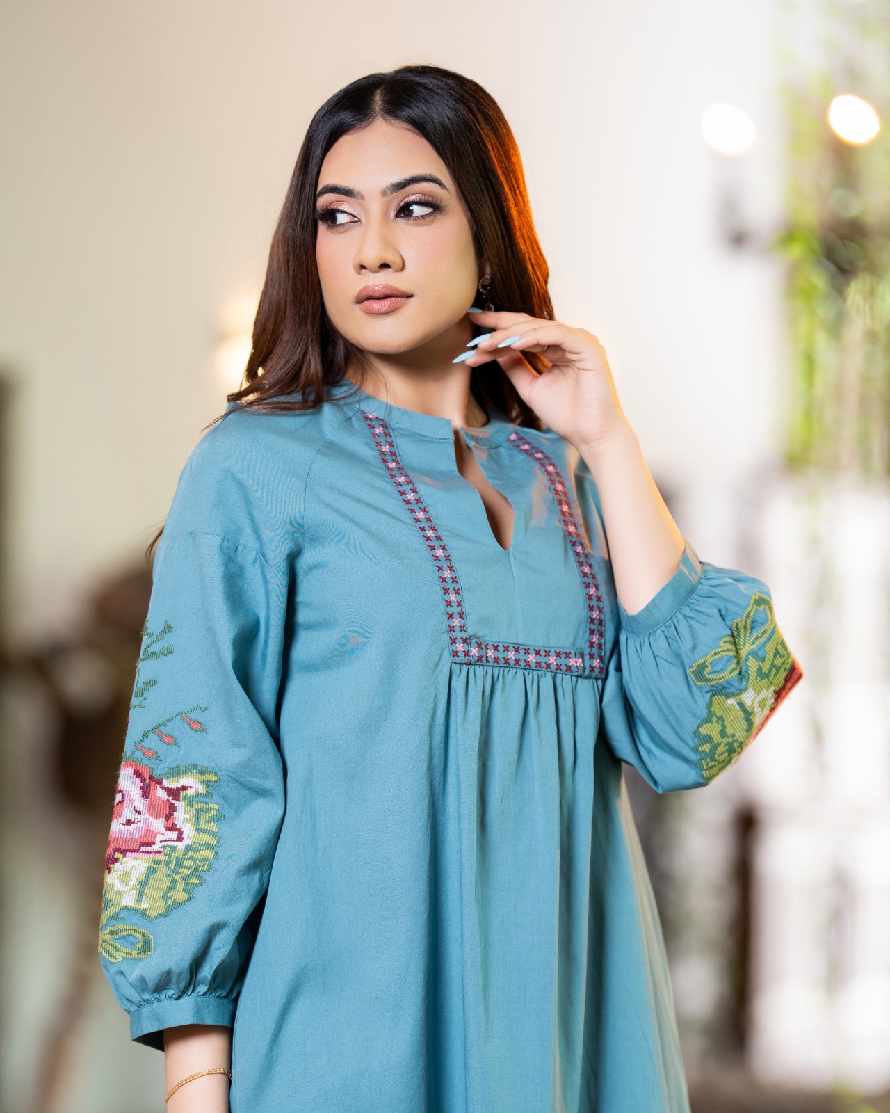 The Cerulean Meadow Embroidered Short Dress - Image 2