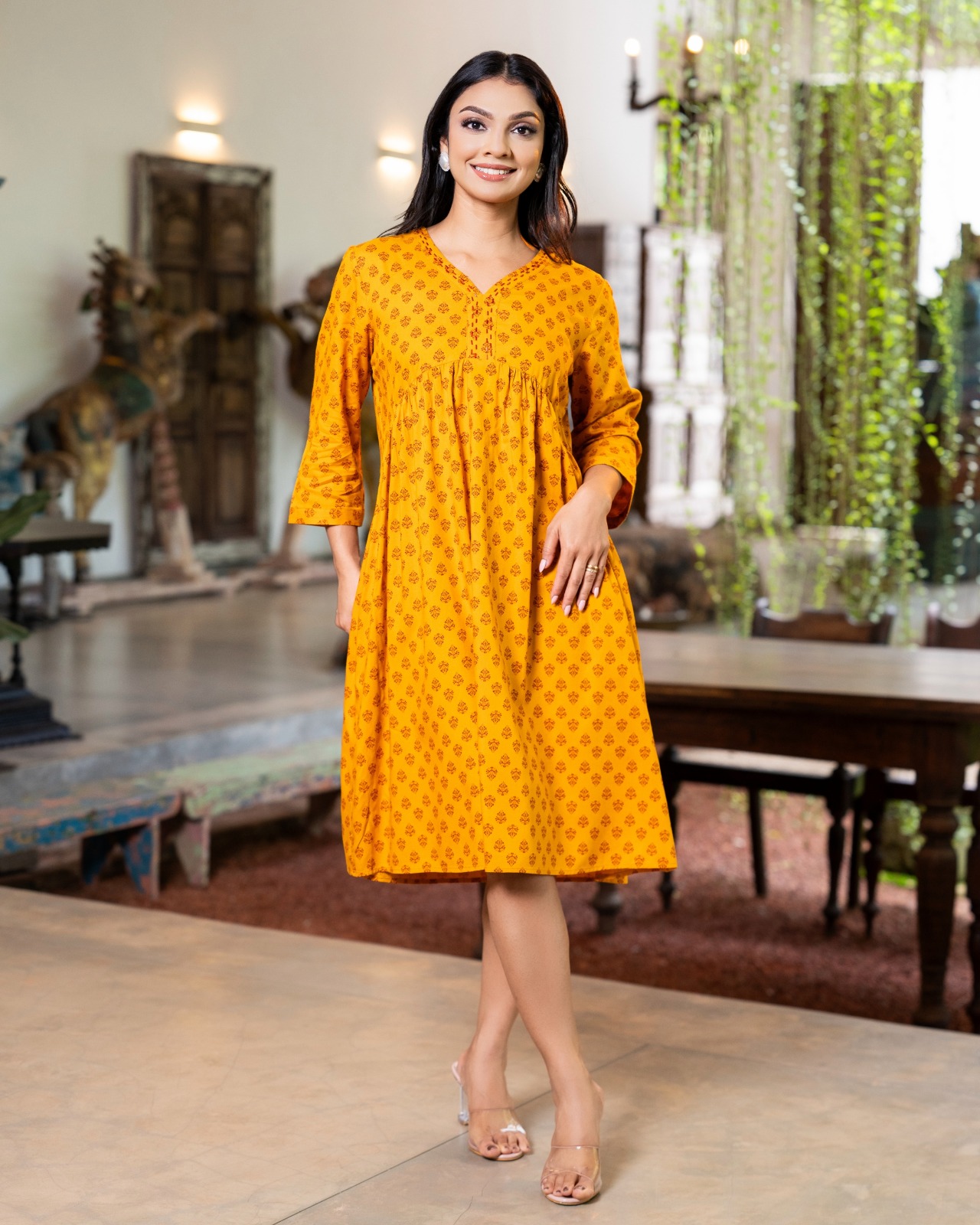 Beadwork Detailed Summer Moss Empire Short Dress - Image 2