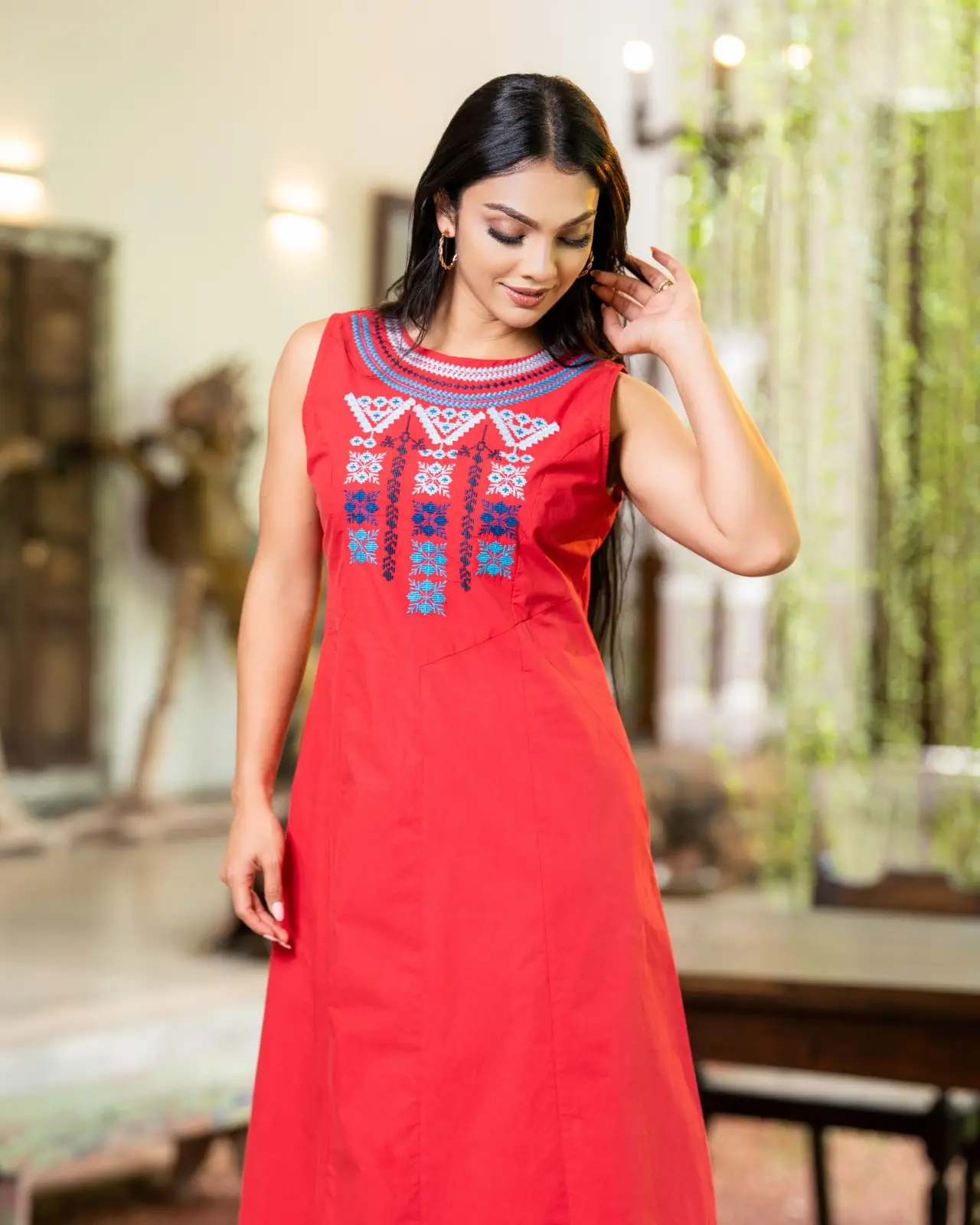 The Bohemian Yoke Embroidered Sleeveless Short Dress - Image 4