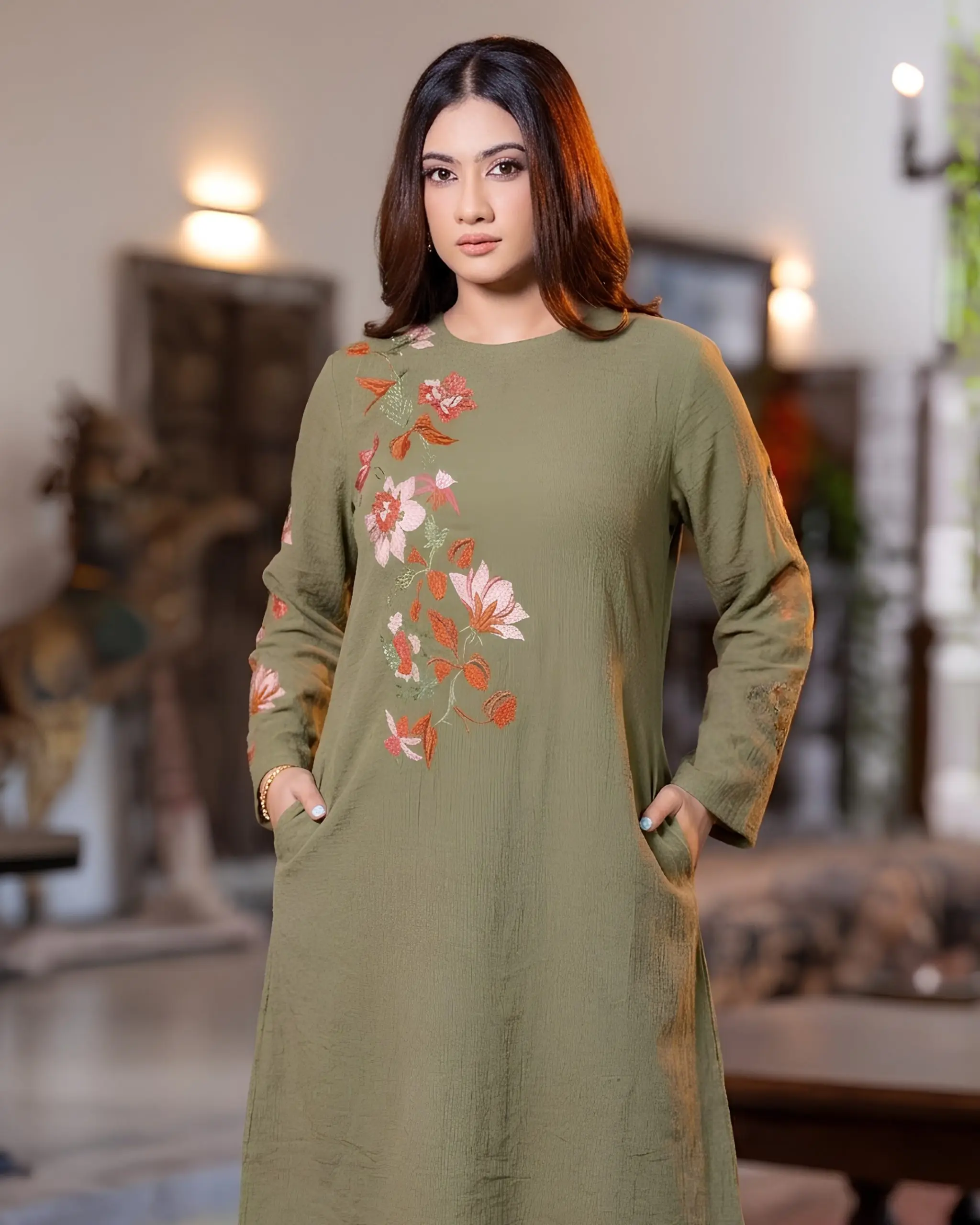 Long Sleeve Wildwood Embroidered Short Dress - Image 2