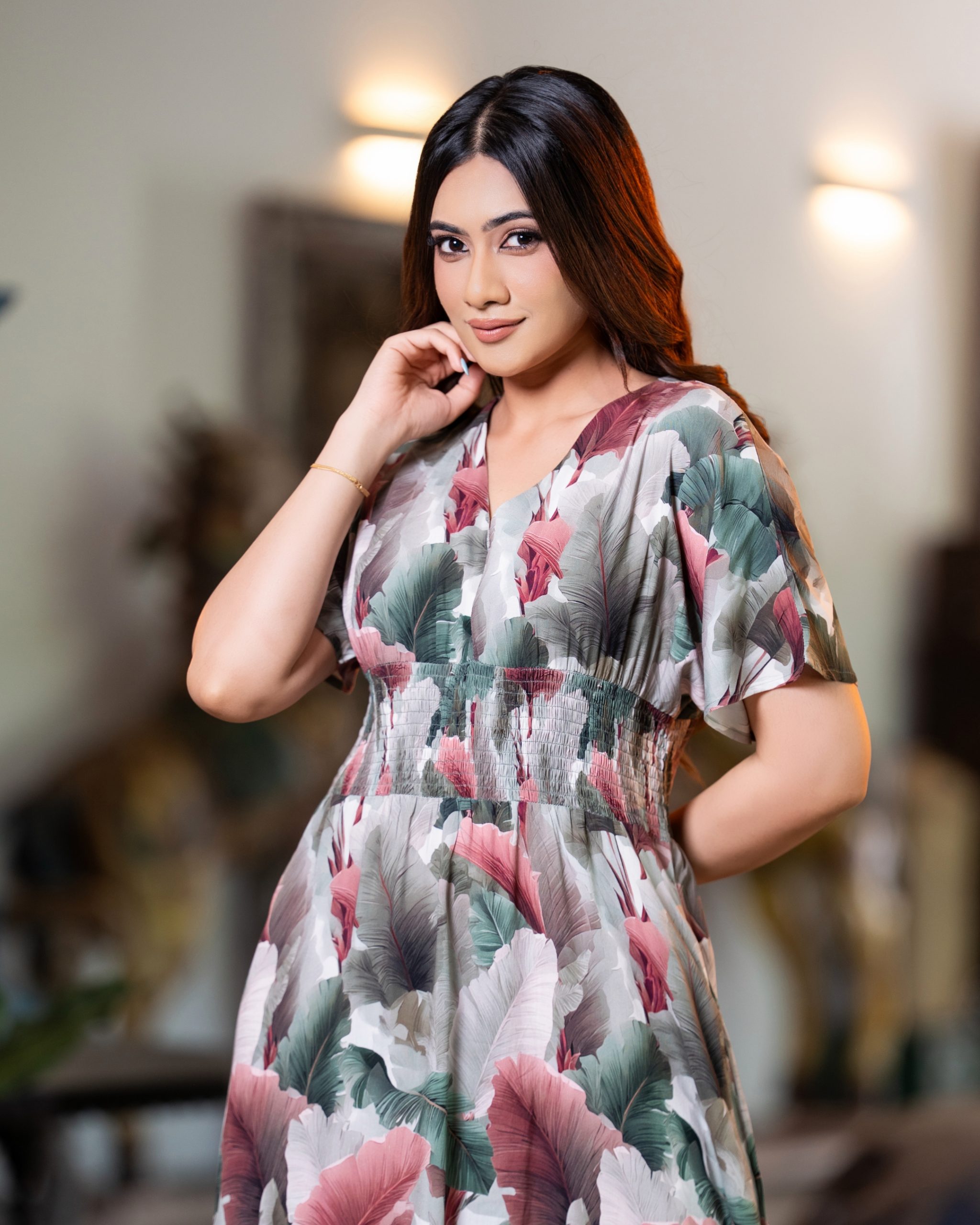 The Tropical Oasis Smocked Maggie Sleeve Maxi Dress - Image 2