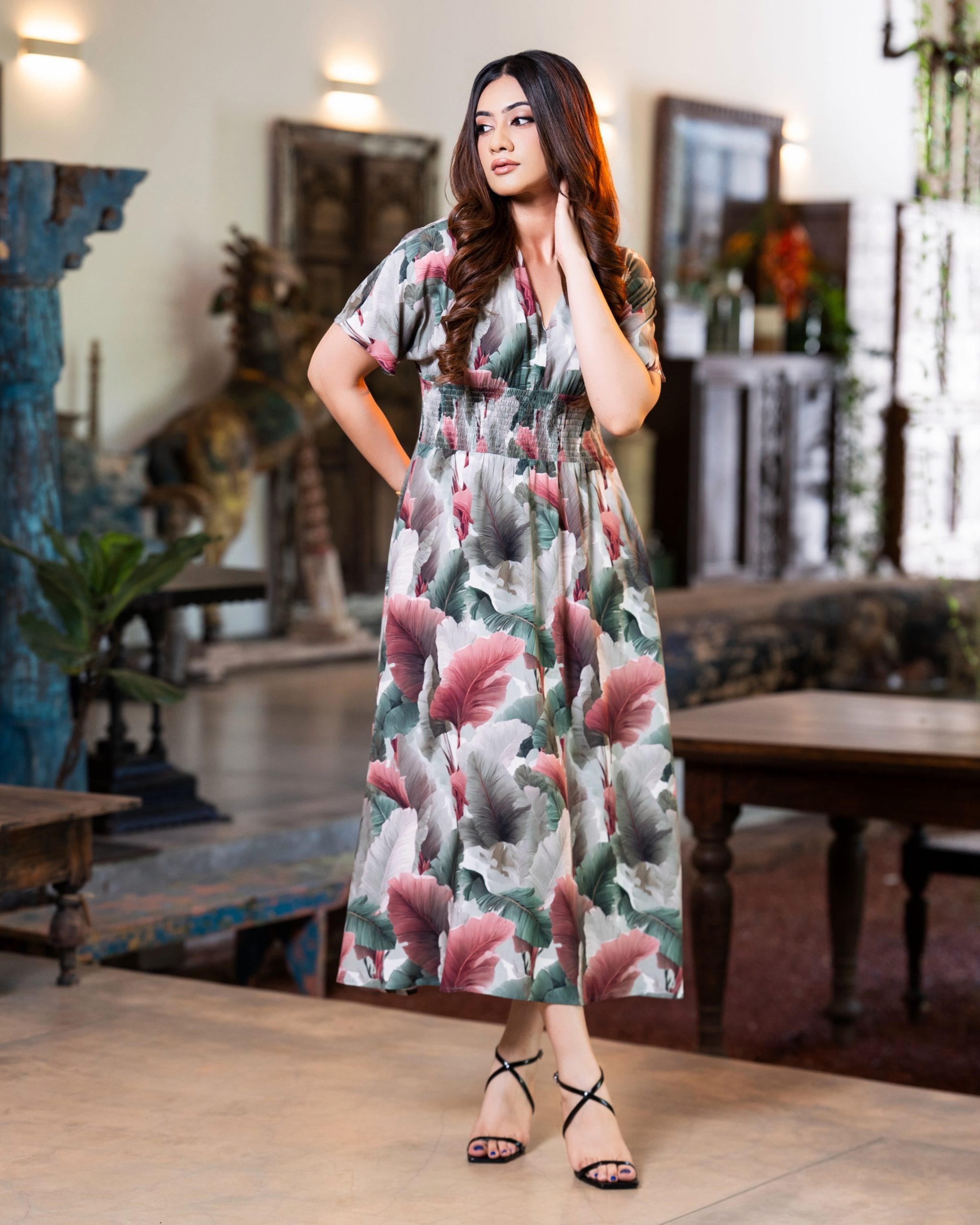 The Tropical Oasis Smocked Maggie Sleeve Maxi Dress - Image 3