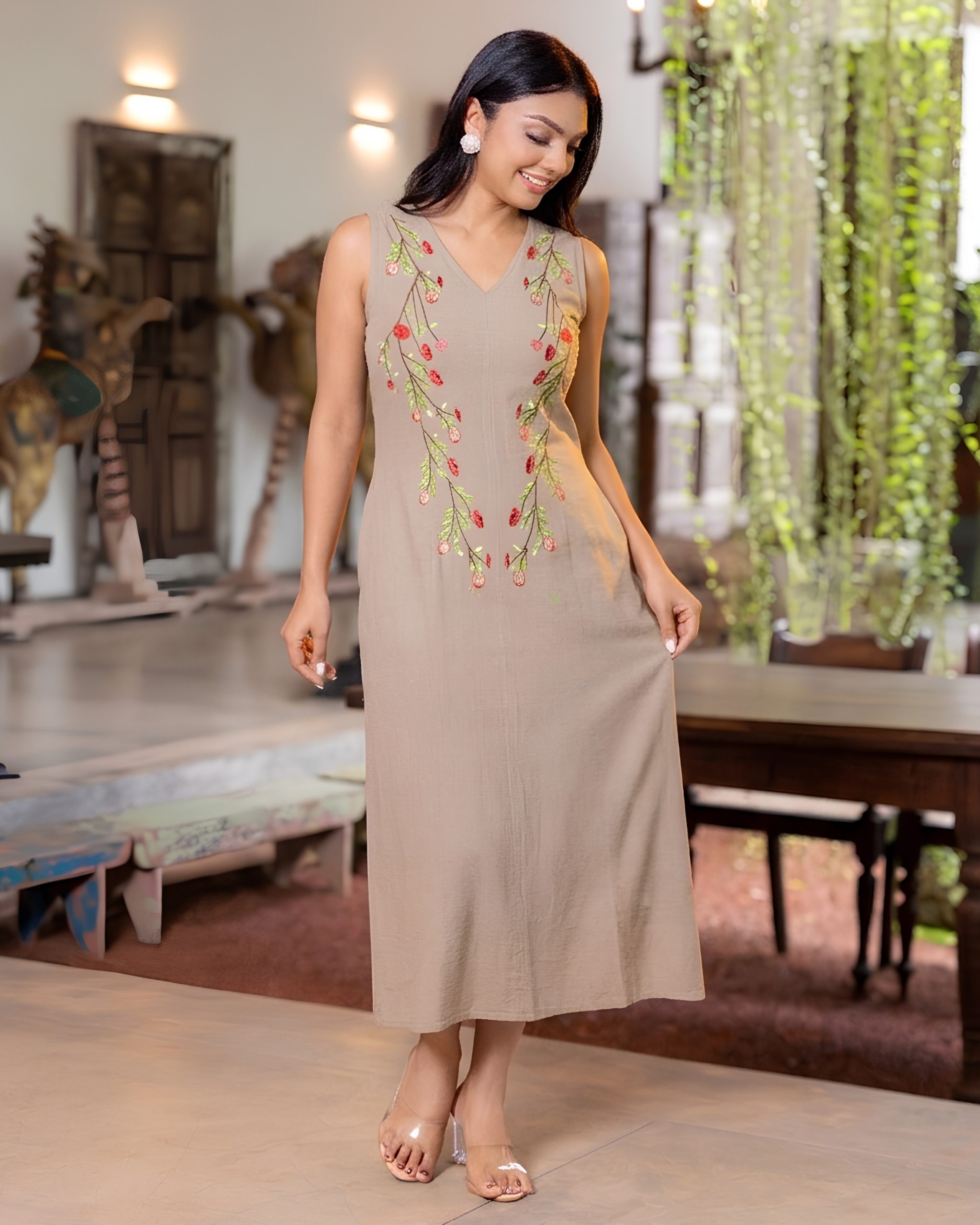 The Sleeveless Cascade Rose Embroidered Midi Dress - Image 3