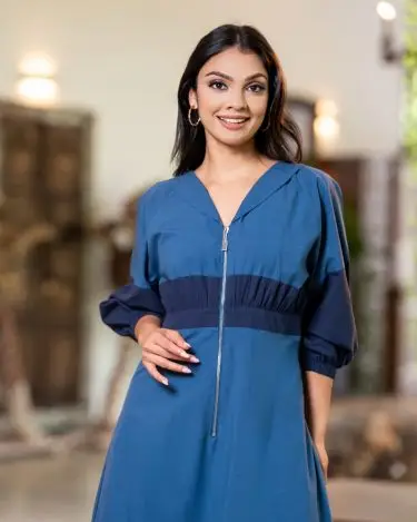 Front-Zip Color blocked Maxi Dress