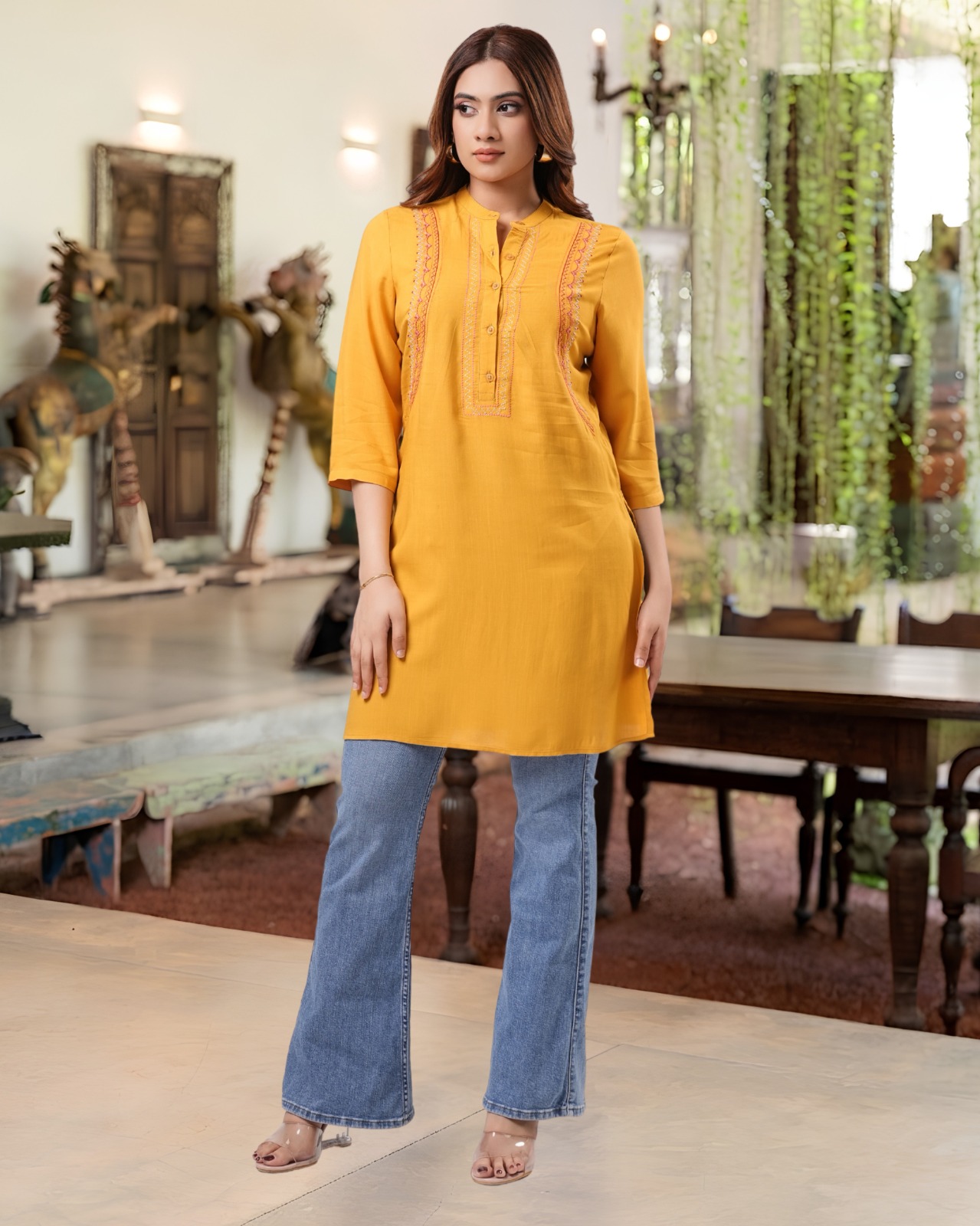 Golden Meadow Embroidered Kurta Top - Image 3