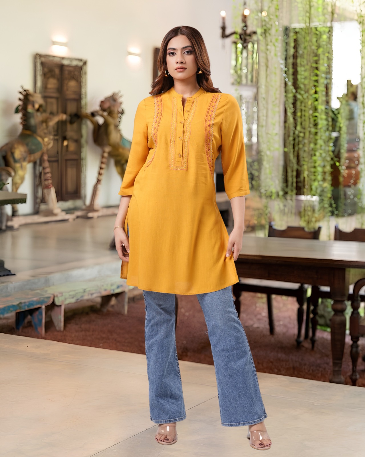 Golden Meadow Embroidered Kurta Top - Image 4