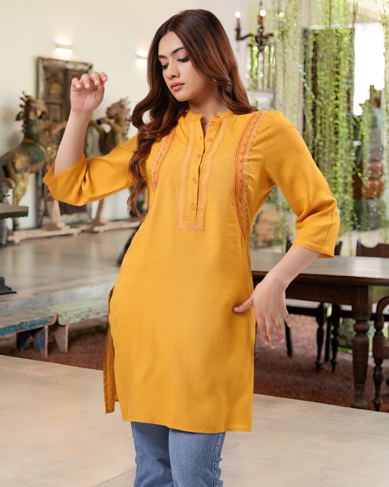 Golden Meadow Embroidered Kurta Top - Image 2