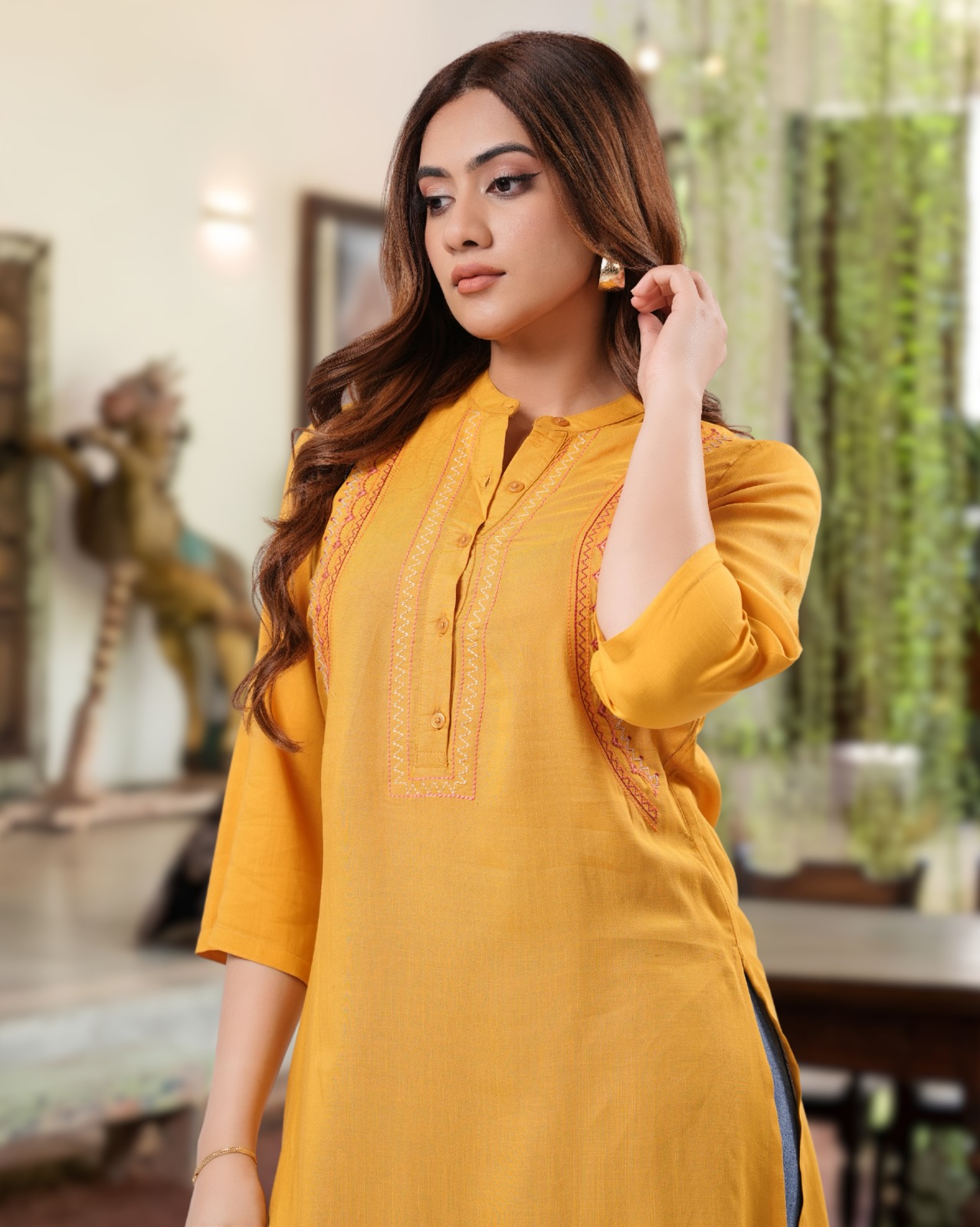 Golden Meadow Embroidered Kurta Top