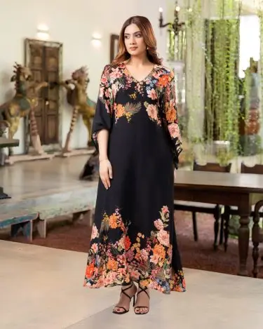 Enchanted Floral Printed Kaftan Maxi Dress