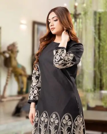 The Golden Arch Motif Embroidered Short Shift Dress