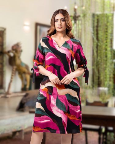 The Abstract  Wave Tie-Sleeve Short Dress