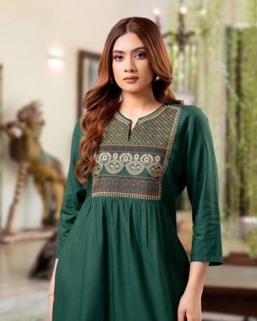 The Emerald Yoke Tapestry Gathered Short Dress