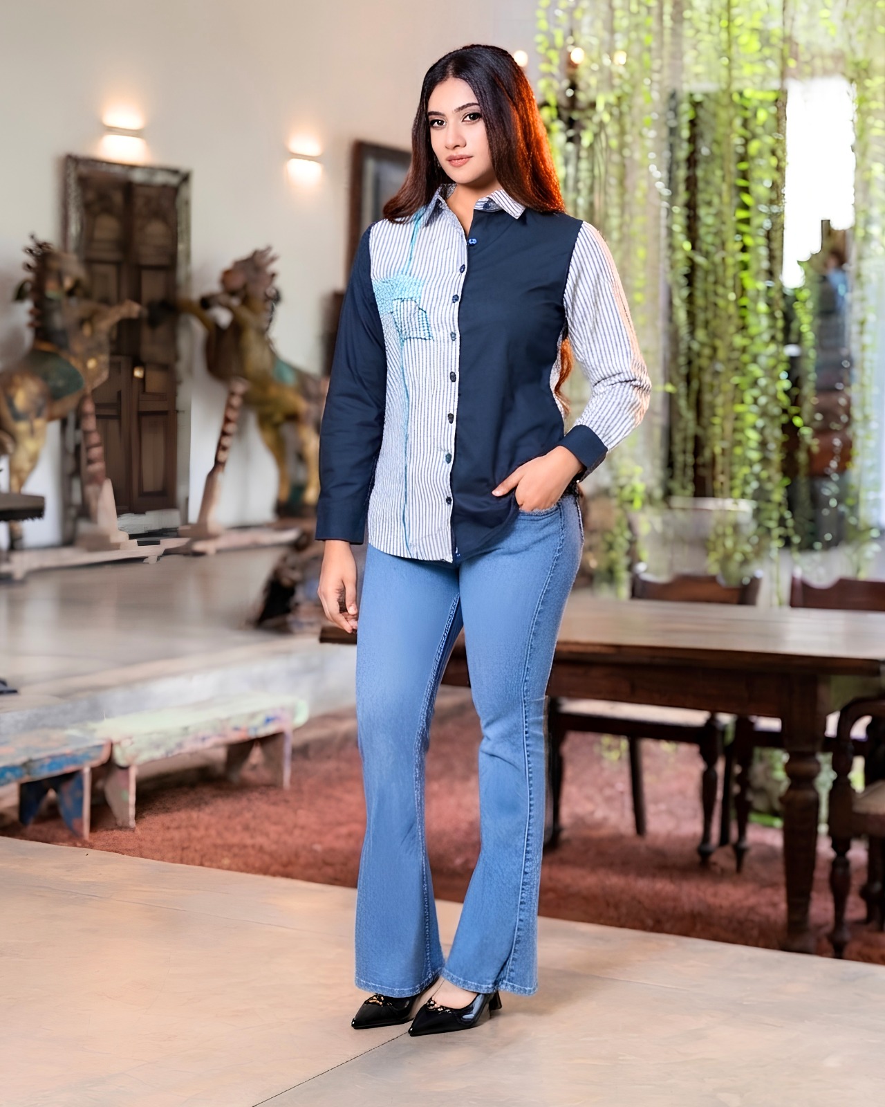 Embroidery Detailed Long Sleeve Button-Down Shirt Blouse - Image 5