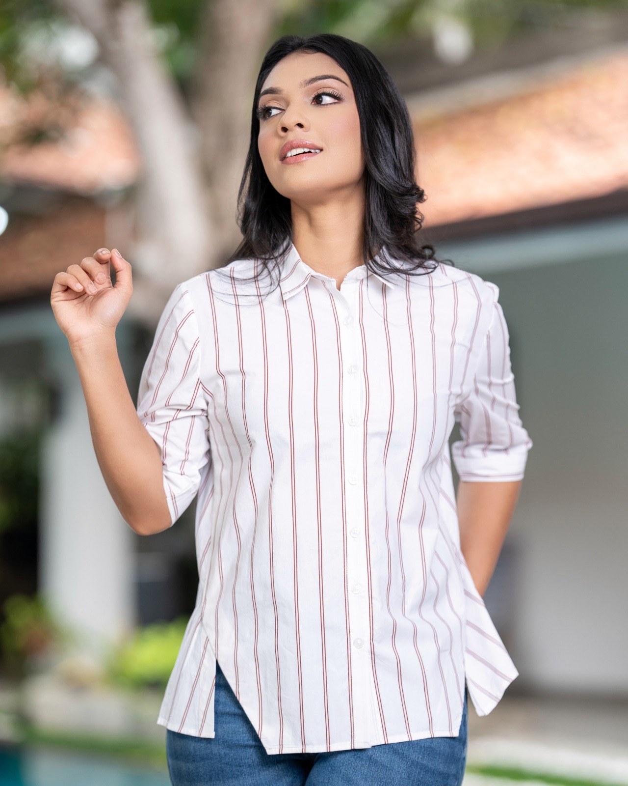 Asymmetrical Side Overlap Blouse - Image 2