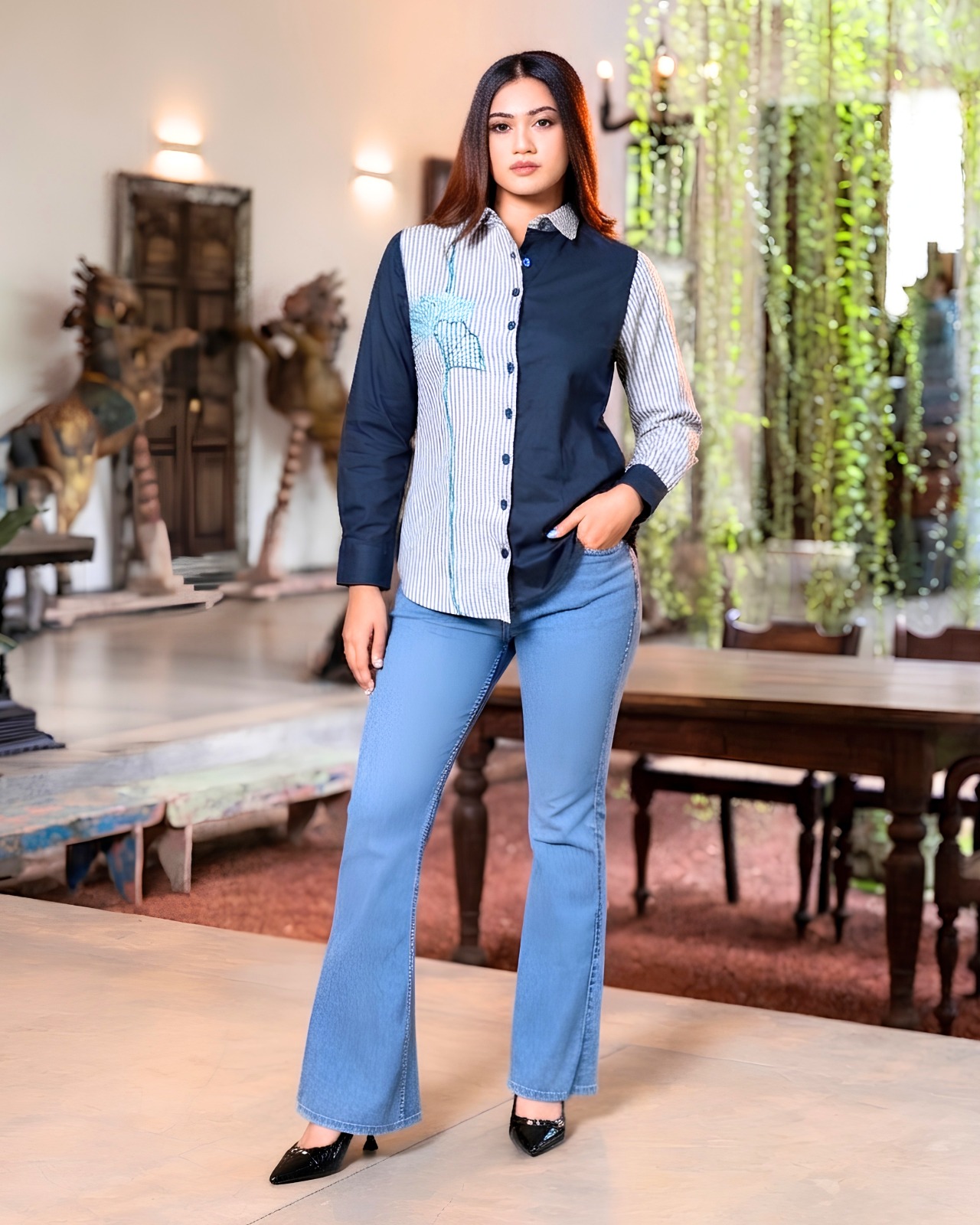 Embroidery Detailed Long Sleeve Button-Down Shirt Blouse - Image 4