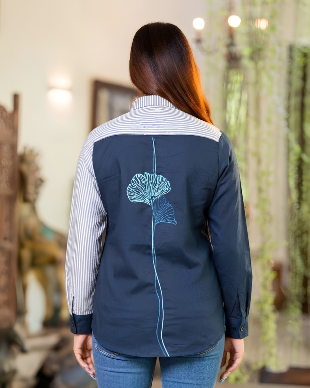 Embroidery Detailed Long Sleeve Button-Down Shirt Blouse - Image 6
