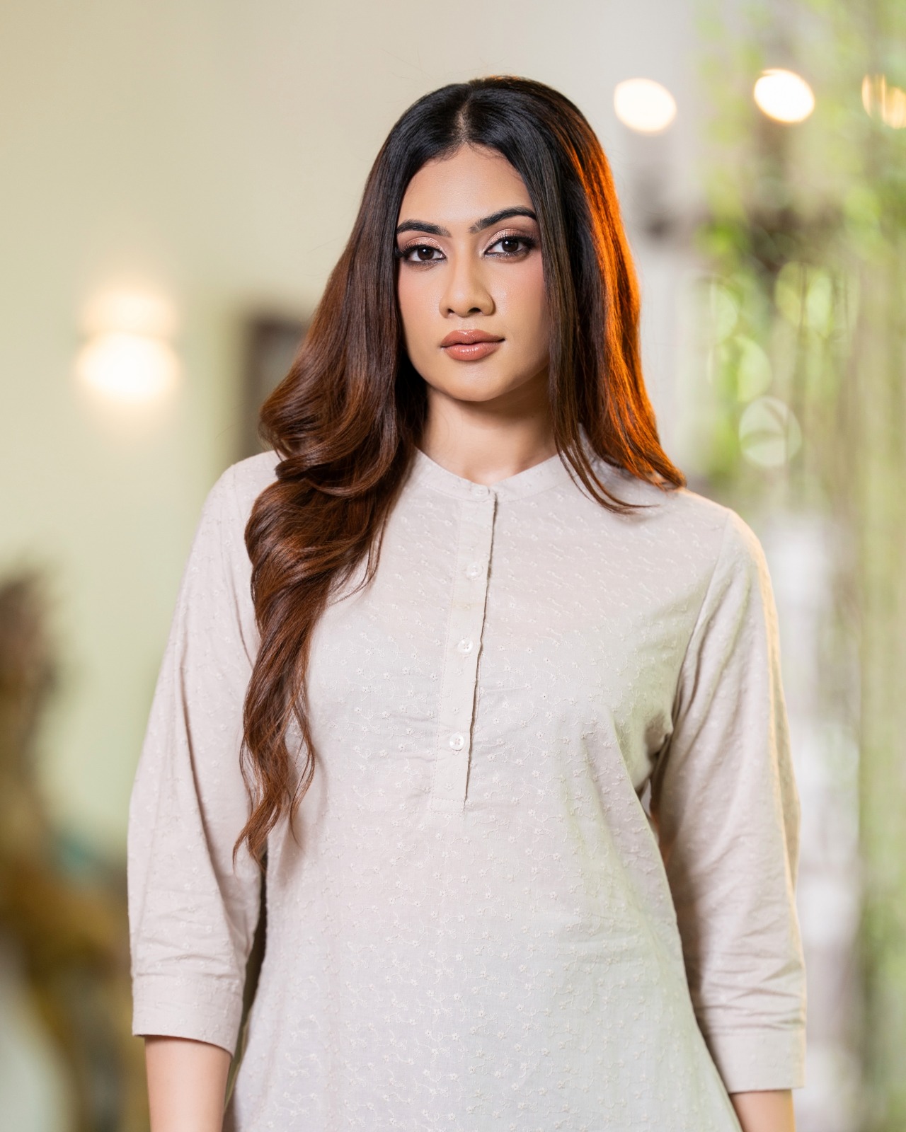 Button Down Curved-Hem Tunic Kuruta Top - Image 5