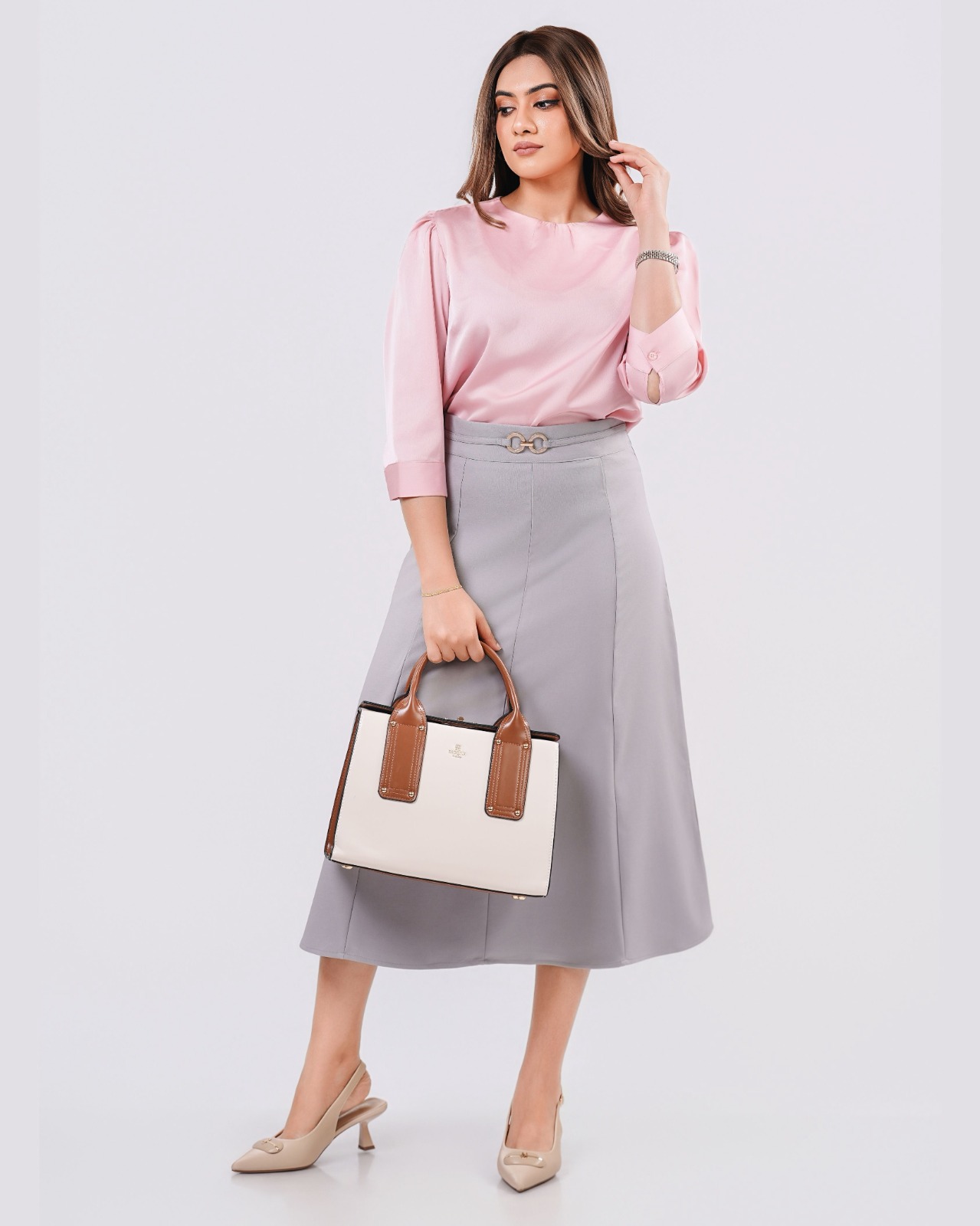 Paneled Midi Skirt with Interlocking Ring Buckle - Image 4