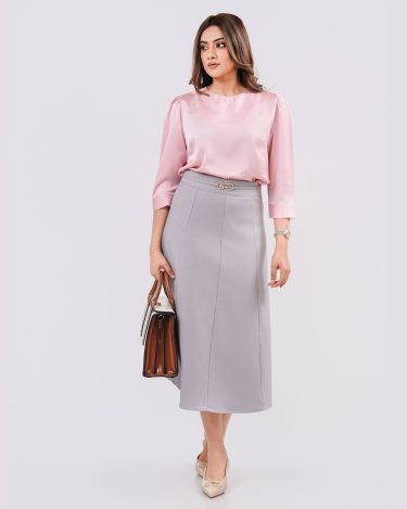 Paneled Midi Skirt with Interlocking Ring Buckle