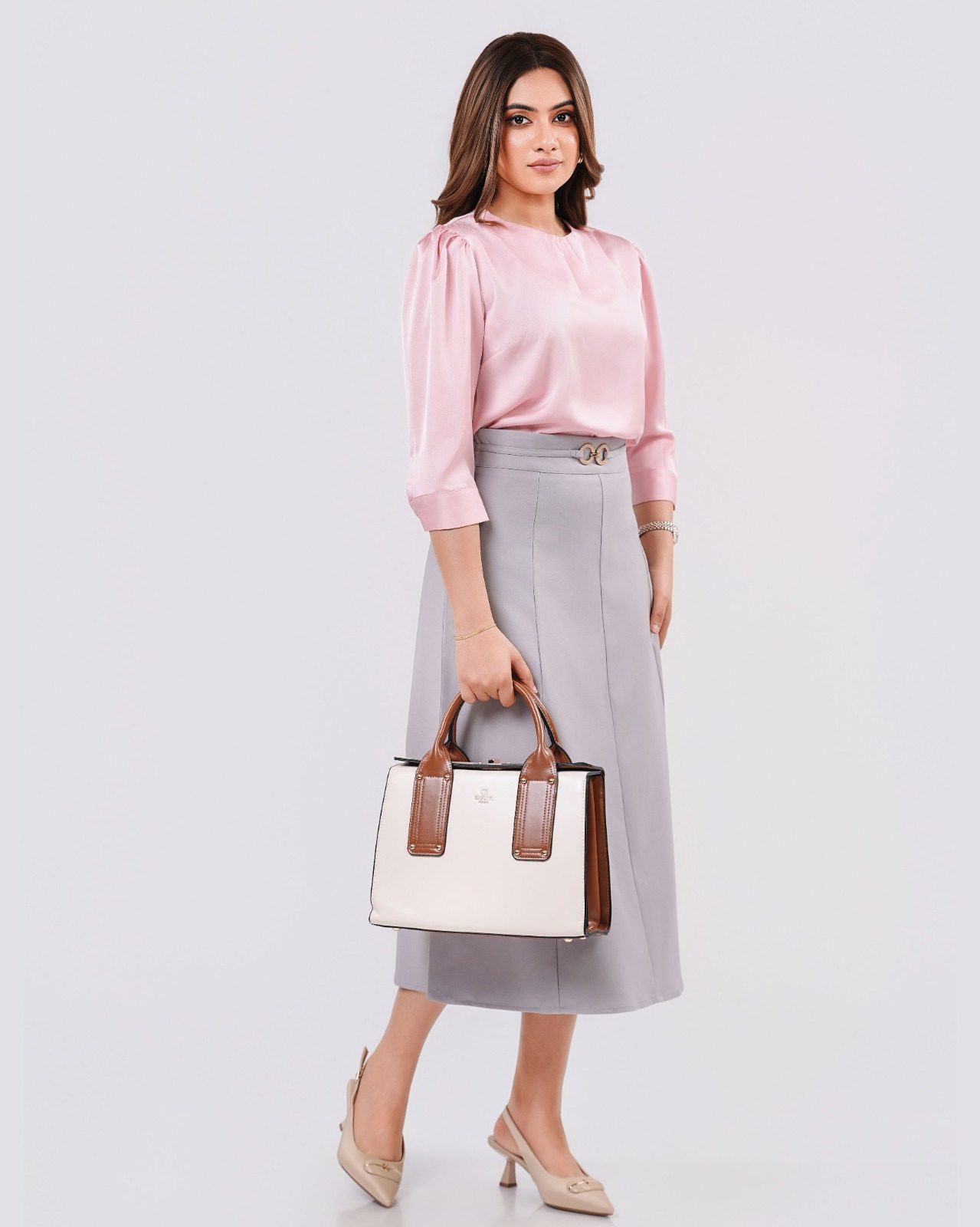 Paneled Midi Skirt with Interlocking Ring Buckle - Image 2