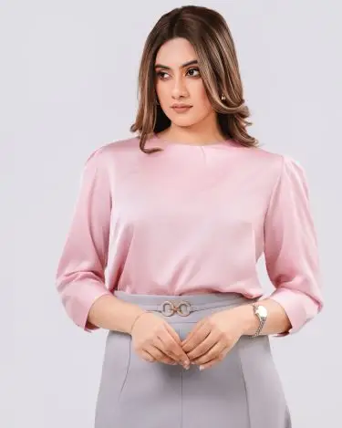 Neck gather Blush Puff Seeve Blouse