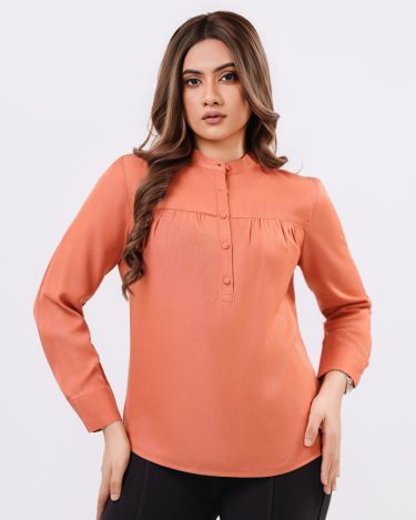 High Neck Gathered Long Sleeve Blouse